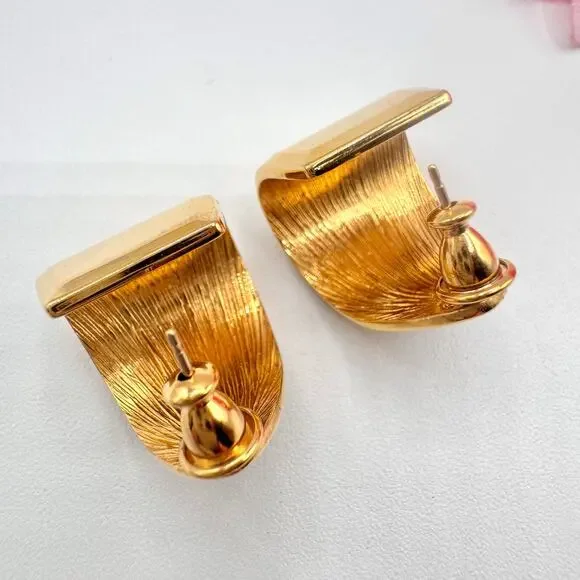 Vintage Monet J Hoop Earrings Gold Tone Signed Luxe Chic Runway Classic Timeless - Picture 12 of 16